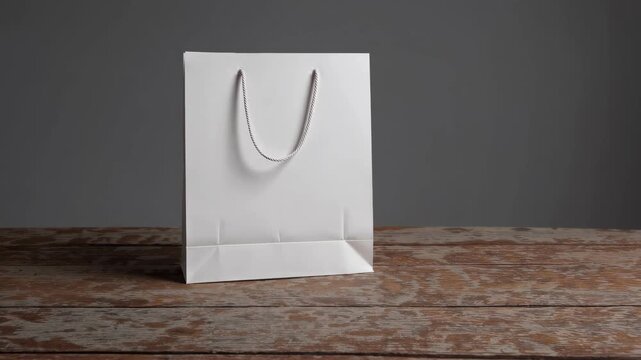 White shopping bag on wooden table retail concept
