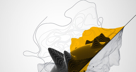 Trendy abstract wireframe background. Mountain art elements. Surface illustration. Vector.