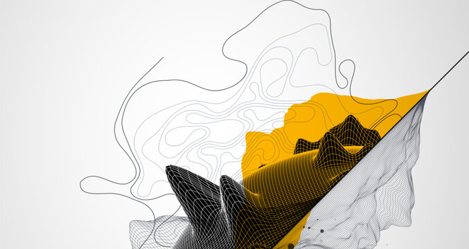 Trendy abstract wireframe background. Mountain art elements. Surface illustration. Vector.