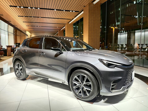 Japan - Dec 28, 2023: The Lexus LBX compact luxury SUV, featuring its signature "Unified Spindle" front fascia and refined exterior design.