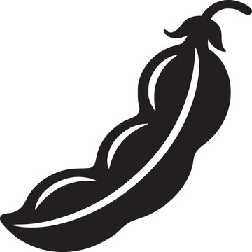 Isolated black and white graphic illustration of a pea pod on a plain white background art