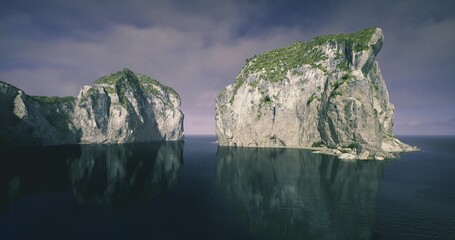 Chaotic marine setting with threatening sky and powerful waves, Unsettling scene of wild cliffs beneath dark ominous sky and tumultuous ocean © icetray