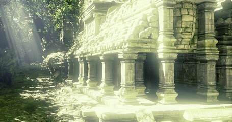 Remote jungle temple pathway inviting exploration and adventure, crumbling steps and sunlit clearings offer immersive travel backdrop, perfect for trekking © icetray