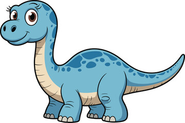 Fototapeta premium Cartoon illustration of a friendly blue dinosaur with a long neck, smiling happily
