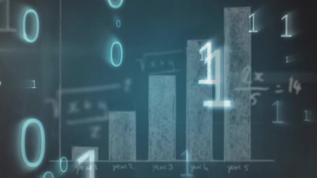 Animation of data processing and diagram on blue background