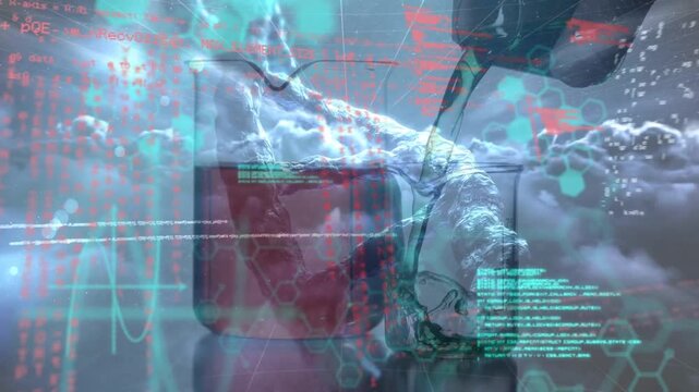 Animation of diverse financial data and graphs over european union flag and cityscape