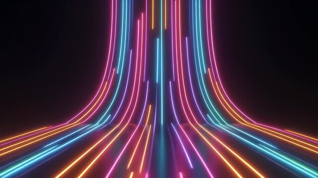 neon lines background ascending with abstract glowing trails light