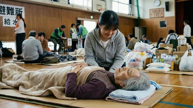 震災後の避難生活で寝たきりの祖母を支える孫娘