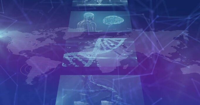 Animation of network of connections over data processing and world map