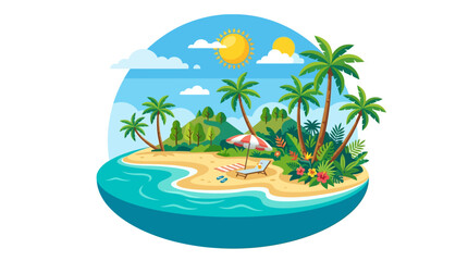 Obraz premium Tropical Island Paradise Beach Scene with Palm Trees and Ocean.