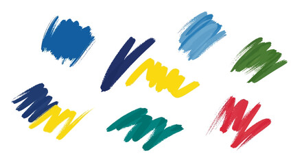 Obraz premium Abstract Paint Brush Strokes: Blue, Yellow, Green, Red Swatches on White Background