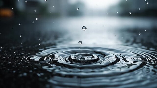 水が滴り落ちて広がる波紋