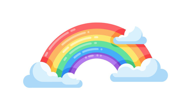 Vibrant Rainbow Arch with Fluffy Clouds Illustration.