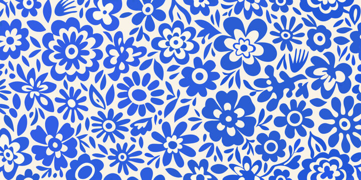 Intricate blue and white floral pattern fills the entire frame
