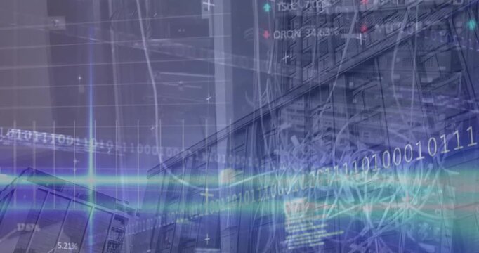Animation of data processing over cityscape