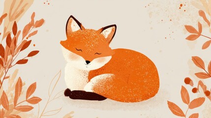 Fototapeta premium Cute fox resting among plants