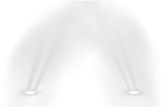 Vector spotlights png, studio lighting, light beams and transparent light effect. Golden light source. Bright lighting with spotlights. Vector isolated on transparent background.