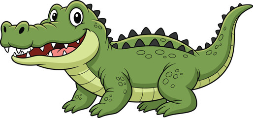 Fototapeta premium Cute crocodile cartoon character smiling friendly reptile animal mascot green alligator vector illustration isolated design