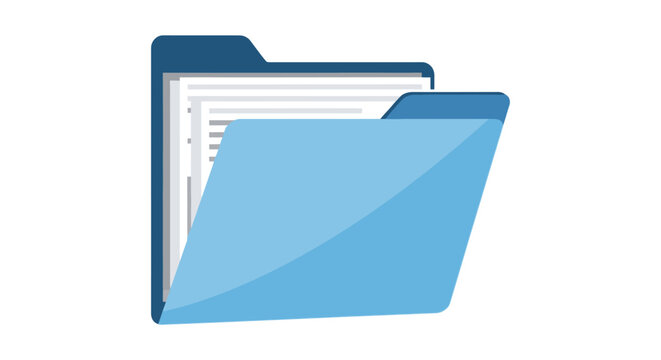 Open blue folder with documents illustration for data organization and storage