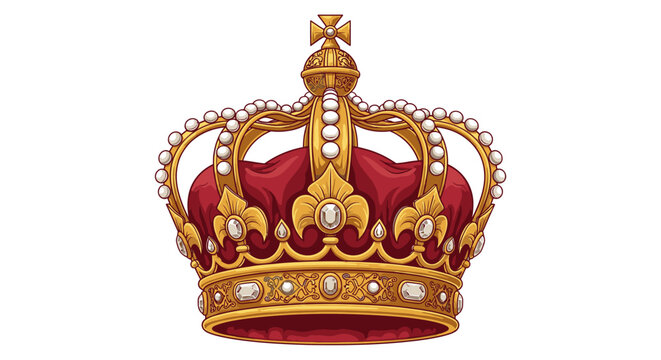 Ornate gold and ruby crown illustration isolated on white background