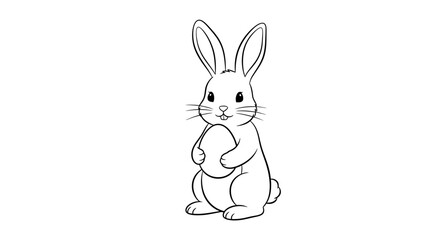Obraz premium Cute Easter Bunny Holding Egg Outline, Simple Line Art Illustration