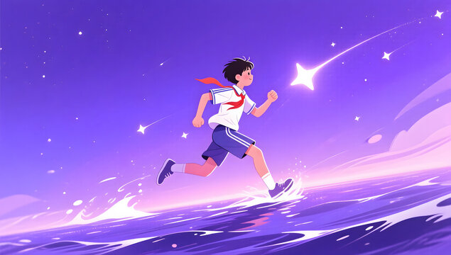 Youth Day inspirational illustration of teenager chasing dreams in stars