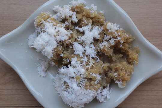 a plate of gethuk on table