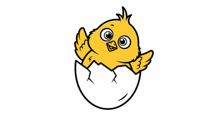 Obraz premium Cute cartoon chick hatching from cracked egg, isolated on white