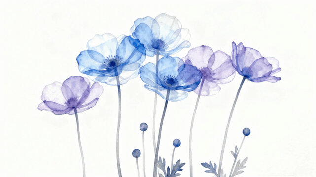 Violet Garden Blue and Purple Flowers isolated watercolor vector illustration svg
