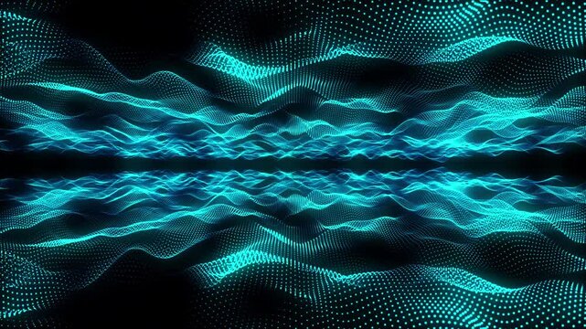 Abstract digital blue luminous particle wave with fluid motion and a shifting light background, illustrating data streams and cyber technology. 4K seamless looping video, ideal for intro animations.