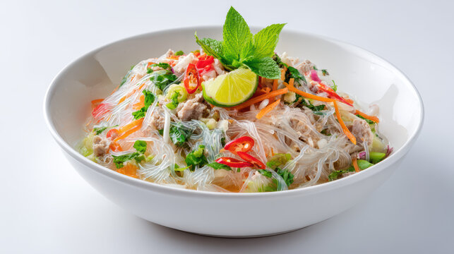 yum woon sen Thai glass noodle salad with fresh ingredients