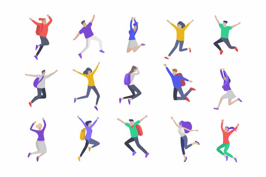 Isometric illustration of diverse people joyfully jumping and celebrating together