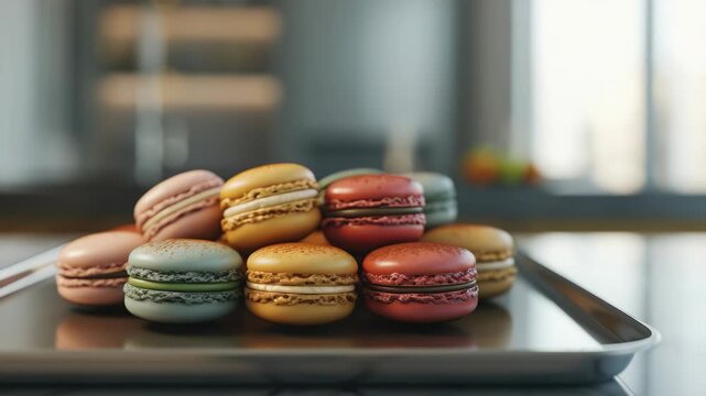 Colorful Macarons on a Countertop