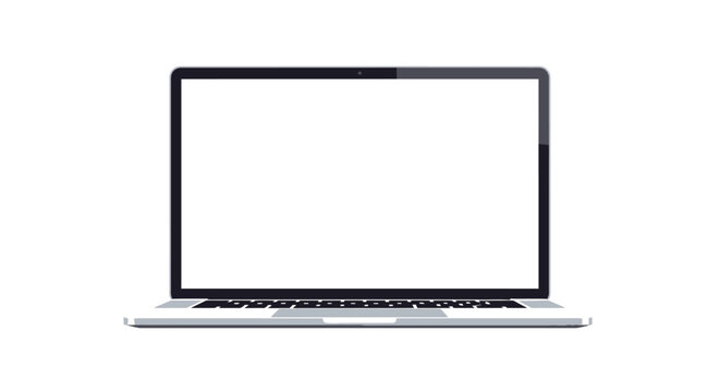 Laptop computer display with blank screen isolated white background