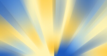 Obraz premium Abstract blue and yellow radial light beams background from bottom. Cinematic stage light effect with motion blur for modern event and promo graphics