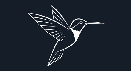 Naklejka premium Elegant white hummingbird silhouette in flight against a dark navy blue backdrop simple illustration