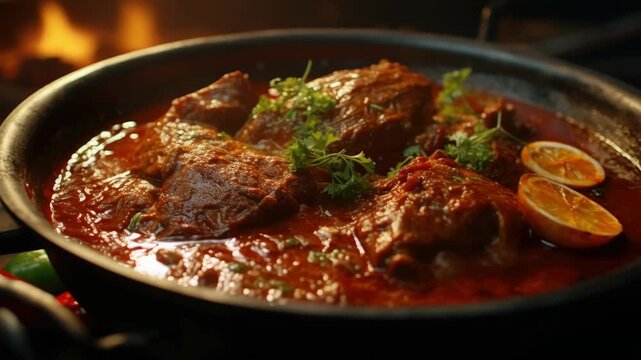 Spicy Meat Curry with Lemon Garnish