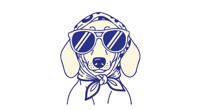  Stylish Dachshund Dog Wearing Sunglasses and Headscarf Vector Illustration
