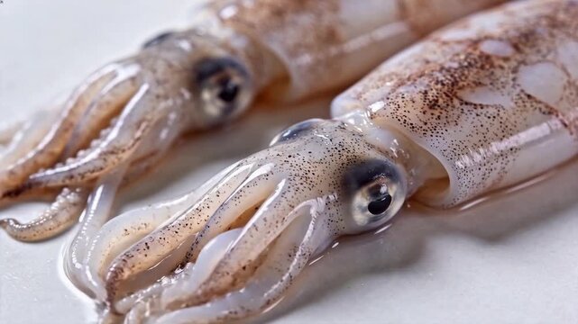 Fresh squid on white surface