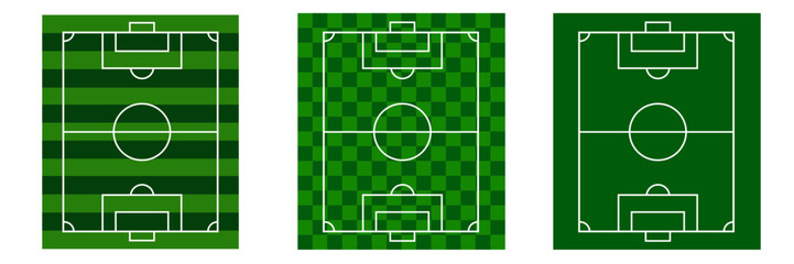 Football Soccer Field Vector Set – Green Playground, Stadium Pitch Top View with Markings for Sports UI, Game Design and Infographic © JAGU