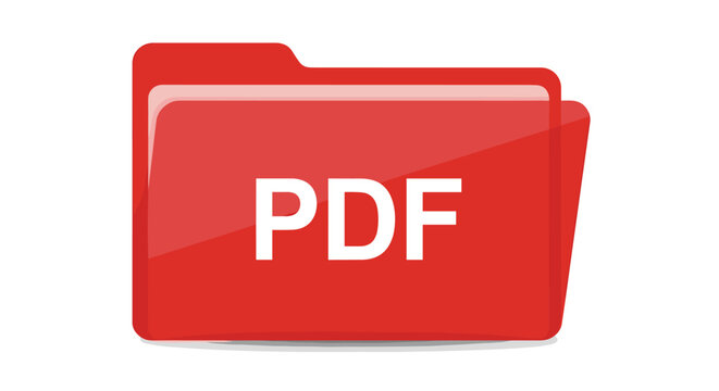 A glossy red folder icon with PDF in white letters is presented on a white background.