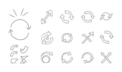 Fototapeta premium Collection of hand drawn circular and directional arrow arrows refresh repeat