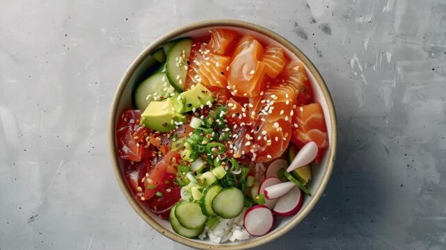 Colorful Sushi Bowl with Fresh Vegetables and Fish