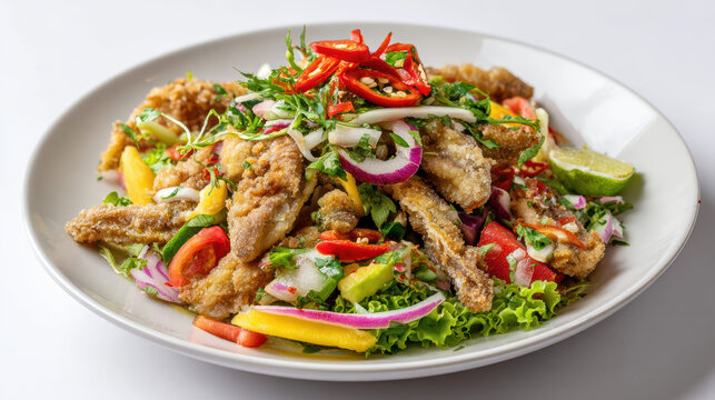 crispy catfish salad with thai herbs and spices