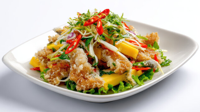 crispy catfish salad with thai herbs and spices