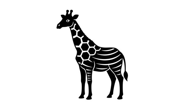 Giraffe silhouette illustration with unique zebra like pattern standing alone