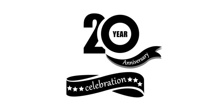 20 years anniversary motion graphic animation. 4K video six star premium milestone celebration 20 birthday wishes on a transparent background celebration animation 