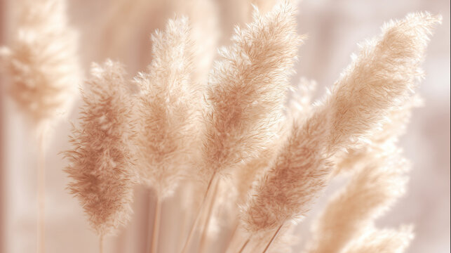 Bohemian-style pampas grass arrangement in neutral tones with warm sunlight. gardening catalogs, home-decor guides, designed for home decor and floral branding, used by food bloggers.
