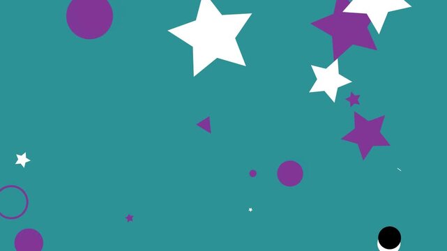 Dynamic geometric animation in a colorful hipster memphis style featuring stars and circles
