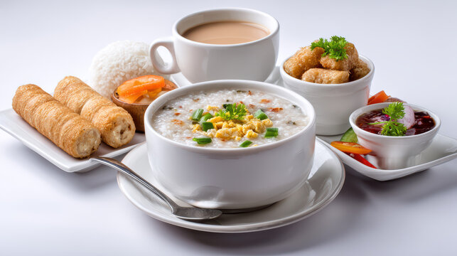 thai breakfast set including jok congee and kai jeow